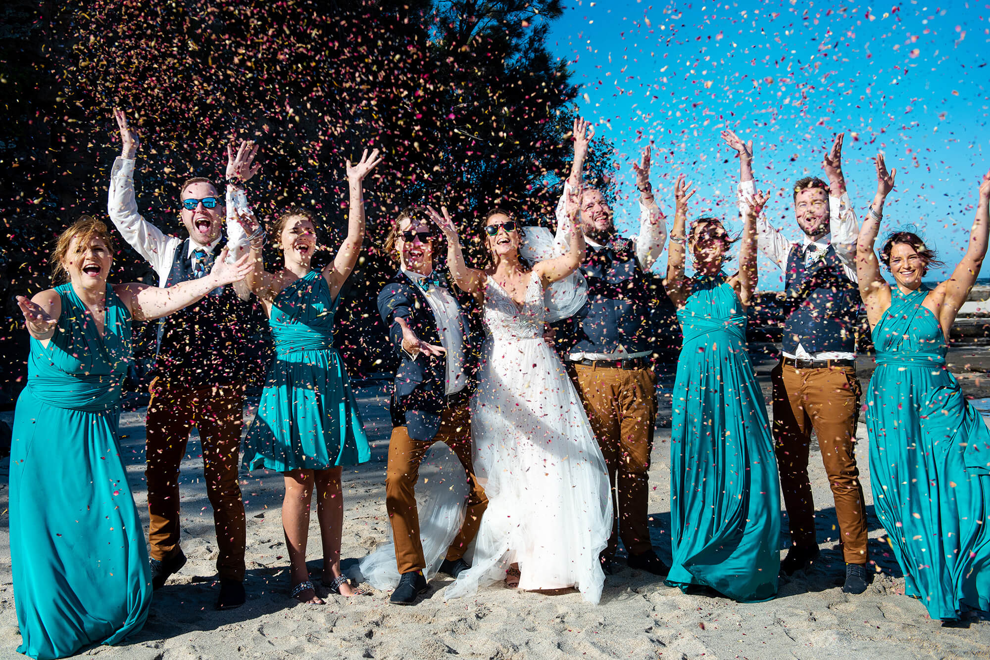 Slide 1 – Confetti with bridal party at Mollymook